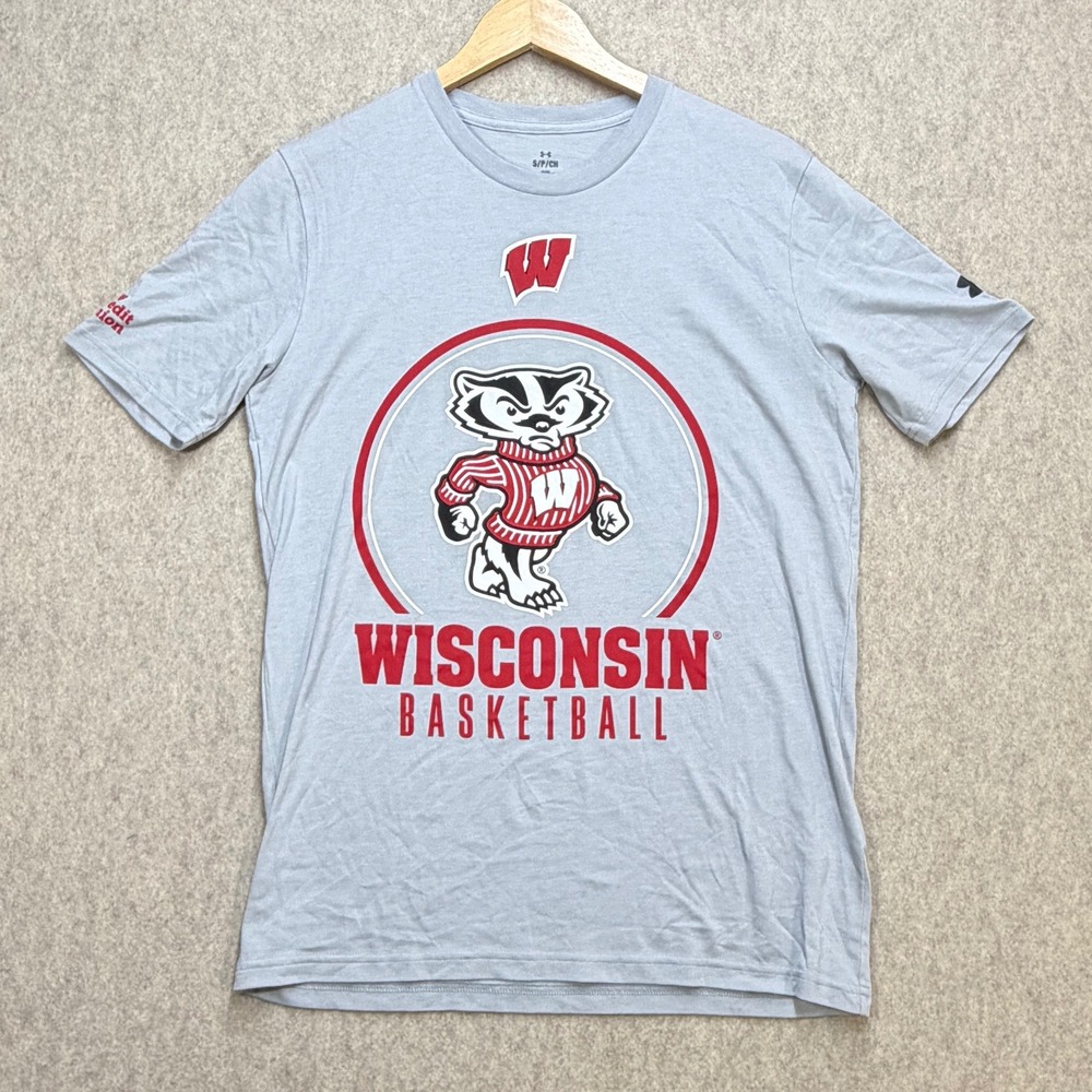 Under Armour Wisconsin Badgers T-Shirt Mens Small Gray Collegiate Basketball